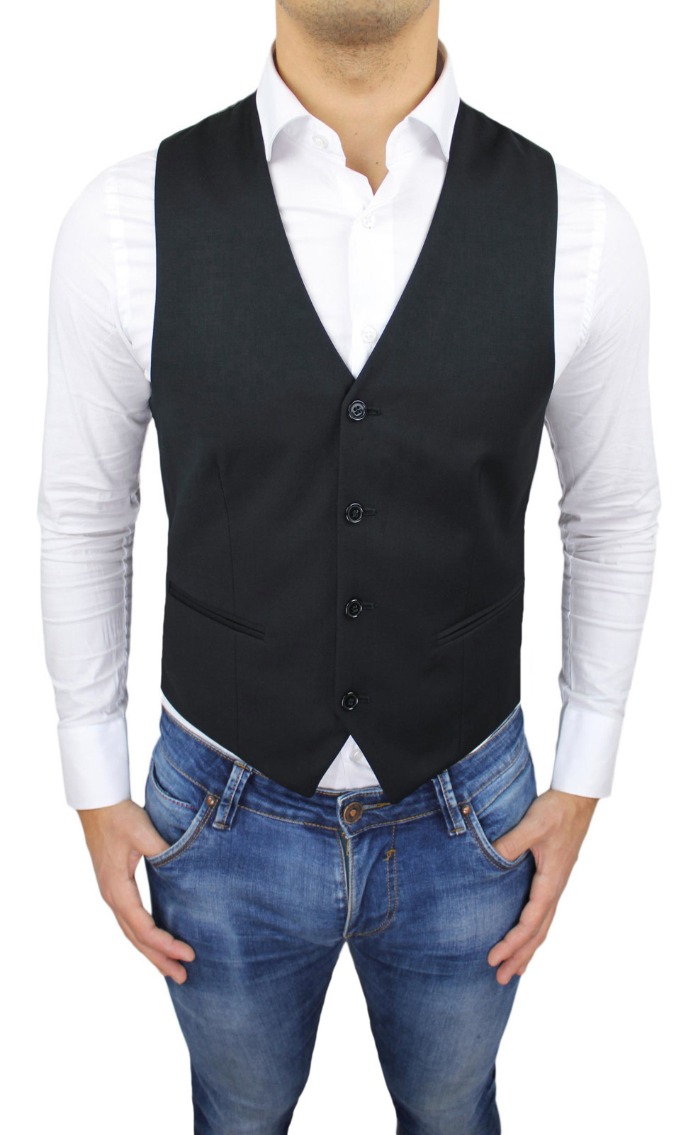 GILET SMANICATO UOMO FB CLASS NERO CARDIGAN SMANICATO CASUAL ELEGANTE MADE  ITALY